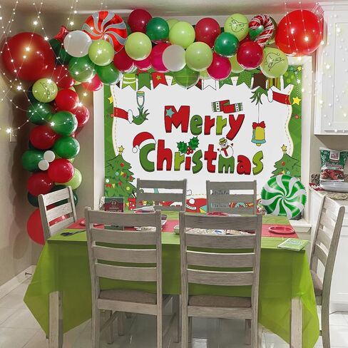 Christmas Balloons Arch Kit with Merry Christmas Backdrop for Xmas Baby Shower Birthday Party Decorations Christmas Balloon Garland Different Sizes with Candy Cane/Red Green Windmill/Red Star Balloons in Saudi Arabia