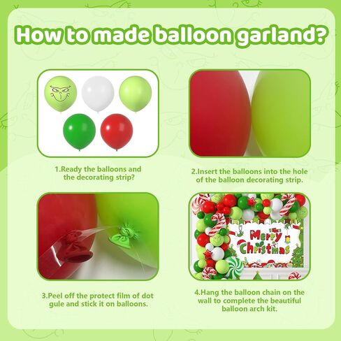 Christmas Balloons Arch Kit with Merry Christmas Backdrop for Xmas Baby Shower Birthday Party Decorations Christmas Balloon Garland Different Sizes with Candy Cane/Red Green Windmill/Red Star Balloons in Saudi Arabia