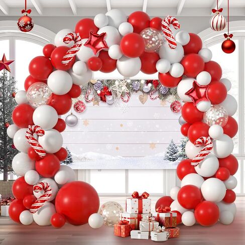 Christmas Balloons Arch Kit with Merry Christmas Backdrop for Xmas Baby Shower Birthday Party Decorations Christmas Balloon Garland Different Sizes with Candy Cane/Red Green Windmill/Red Star Balloons in Saudi Arabia