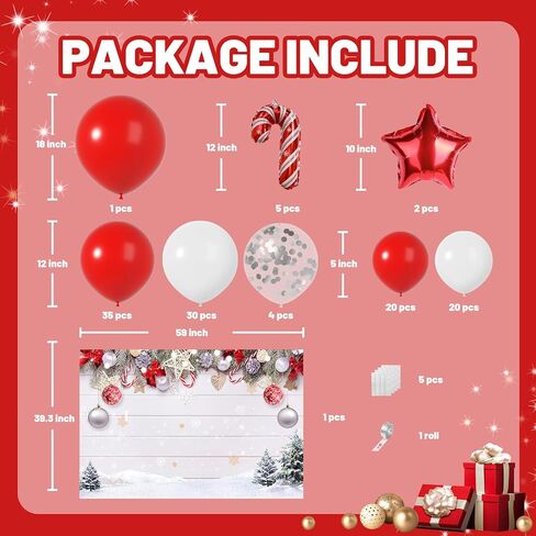Christmas Balloons Arch Kit with Merry Christmas Backdrop for Xmas Baby Shower Birthday Party Decorations Christmas Balloon Garland Different Sizes with Candy Cane/Red Green Windmill/Red Star Balloons in Saudi Arabia
