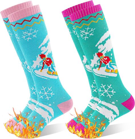 GRPSKCOS Kids Ski Socks, 2 Pairs Warm Thick Snow Socks for Boys Girls Toddler Winter Skiing Snowboarding in Saudi Arabia