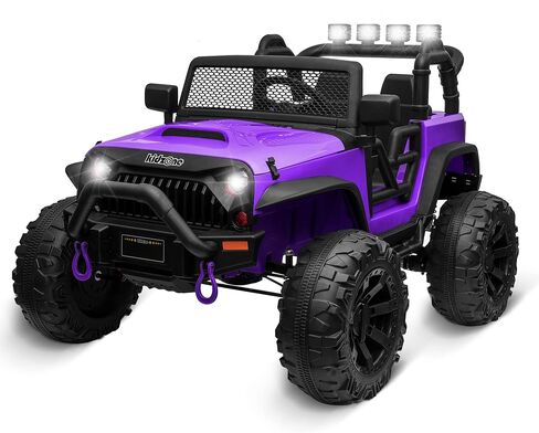 Kidzone Kids 2 Seater Ride On Large Truck 12V Battery Powered Electric Vehicle Toy Car with Parent Remote Control, Double Doors, Safety Belt, LED Lights, MP3 Music, DIY License Plate - Purple in Saudi Arabia