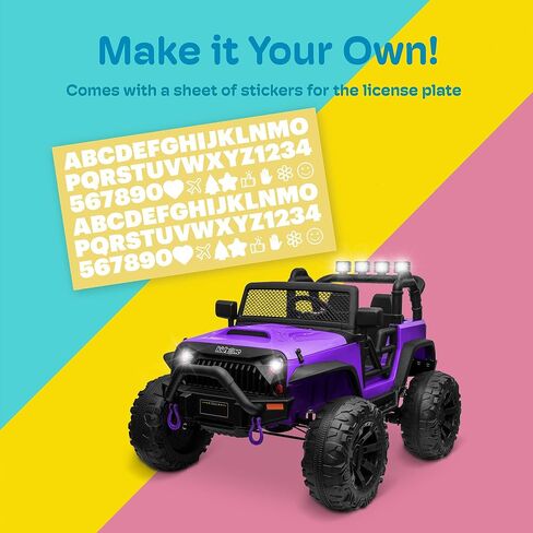 Kidzone Kids 2 Seater Ride On Large Truck 12V Battery Powered Electric Vehicle Toy Car with Parent Remote Control, Double Doors, Safety Belt, LED Lights, MP3 Music, DIY License Plate - Purple in Saudi Arabia