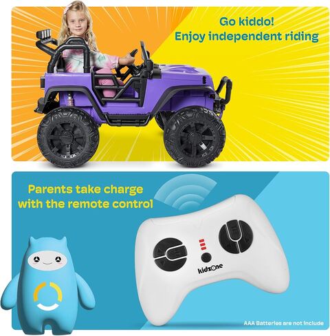 Kidzone Kids 2 Seater Ride On Large Truck 12V Battery Powered Electric Vehicle Toy Car with Parent Remote Control, Double Doors, Safety Belt, LED Lights, MP3 Music, DIY License Plate - Purple in Saudi Arabia