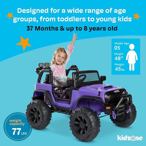 Kidzone Kids 2 Seater Ride On Large Truck 12V Battery Powered Electric Vehicle Toy Car with Parent Remote Control, Double Doors, Safety Belt, LED Lights, MP3 Music, DIY License Plate - Purple in Saudi Arabia