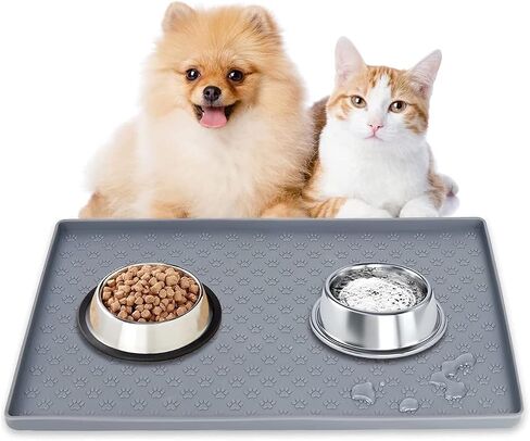 Cat Dog Food Mat Silicone Pet Feeding Mat Waterproof & Non Slip Pet Bowl Placement Tray to Prevent Food Spills and Water Messes Out to Floor(Black) in Saudi Arabia