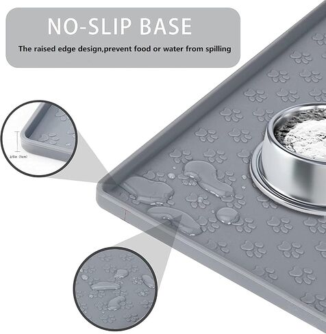 Cat Dog Food Mat Silicone Pet Feeding Mat Waterproof & Non Slip Pet Bowl Placement Tray to Prevent Food Spills and Water Messes Out to Floor(Black) in Saudi Arabia