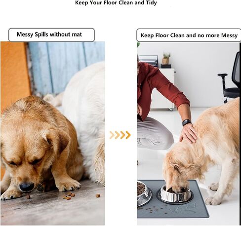 Cat Dog Food Mat Silicone Pet Feeding Mat Waterproof & Non Slip Pet Bowl Placement Tray to Prevent Food Spills and Water Messes Out to Floor(Black) in Saudi Arabia