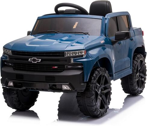 Kidzone 12V Battery Powered Licensed Chevrolet Silverado Trail Boss LT Kids Ride On Truck Car Electric Vehicle Jeep with Remote Control, MP3, LED Lights - Black in Saudi Arabia
