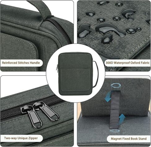 Bible Covers for Men & Women, Bible Case Carrying Church Bag with Book Stand, Bible Bag with Handle, Zipper and Multi-Pockets for Scripture Study Bible Protector, Deep Gray（Patent Design） in Saudi Arabia