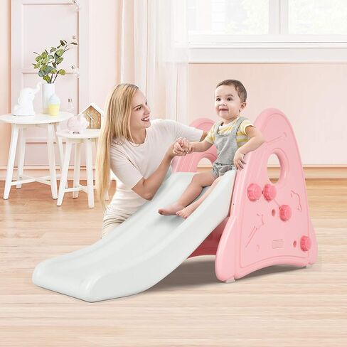 BABY JOY Kids Slide, Freestanding Baby Mini Play Climber Slide Set for Indoor Outdoors Use, Children Toy Playset with Non-Slip Widened Pedals, Suitable for 6 Month - 8 Years Baby Toddler (Pink) in Saudi Arabia