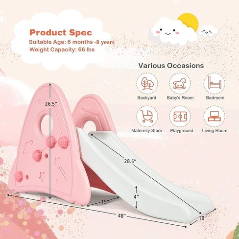 BABY JOY Kids Slide, Freestanding Baby Mini Play Climber Slide Set for Indoor Outdoors Use, Children Toy Playset with Non-Slip Widened Pedals, Suitable for 6 Month - 8 Years Baby Toddler (Pink) in Saudi Arabia