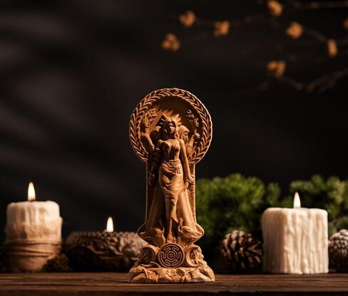 Hecate statue, Triple goddess statue altar, Goddess statue, hexe for pagan home altar, statue Hecate key，Wooden Hekate statue,Creative craft goddess altar (Wood) in Kuwait