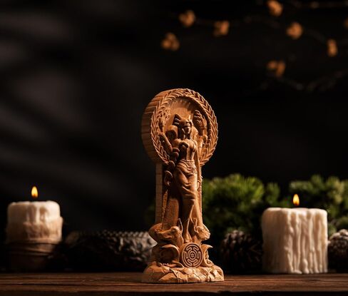 Hecate statue, Triple goddess statue altar, Goddess statue, hexe for pagan home altar, statue Hecate key，Wooden Hekate statue,Creative craft goddess altar (Wood) in Kuwait
