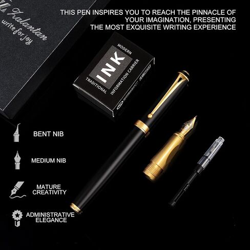 Fountain Pen-Smooth Writing Metal Water Pen with Gift Case Fine Nib Consistent Ink Flow Luxury Pen for Nice Pens Includes a Calligraphy Nib 8 Ink Cartridges and a Converter (Gold) in Saudi Arabia