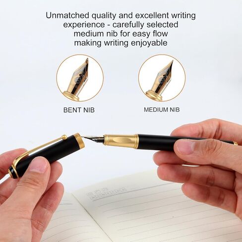Fountain Pen-Smooth Writing Metal Water Pen with Gift Case Fine Nib Consistent Ink Flow Luxury Pen for Nice Pens Includes a Calligraphy Nib 8 Ink Cartridges and a Converter (Gold) in Saudi Arabia