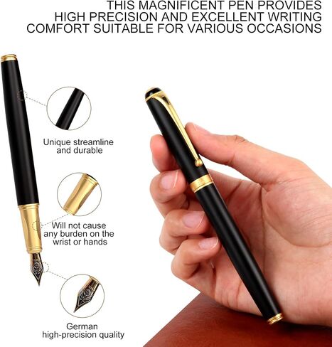Fountain Pen-Smooth Writing Metal Water Pen with Gift Case Fine Nib Consistent Ink Flow Luxury Pen for Nice Pens Includes a Calligraphy Nib 8 Ink Cartridges and a Converter (Gold) in Saudi Arabia