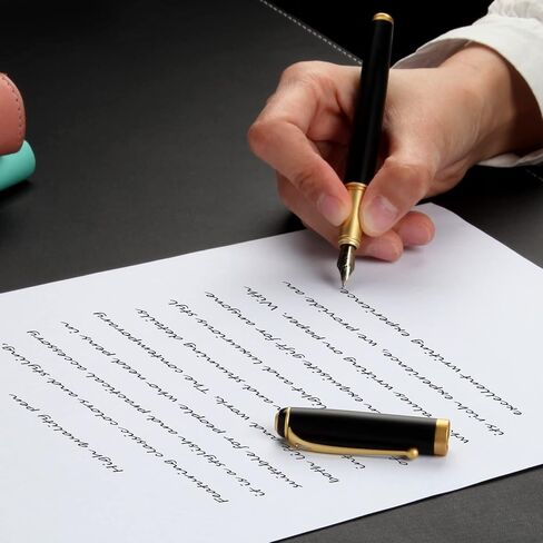 Fountain Pen-Smooth Writing Metal Water Pen with Gift Case Fine Nib Consistent Ink Flow Luxury Pen for Nice Pens Includes a Calligraphy Nib 8 Ink Cartridges and a Converter (Gold) in Saudi Arabia