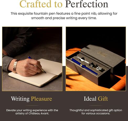 Luxury Fountain Pen Gift Set - Fine Nib with Black Ink Included - Refillable - Gifts for Him or Her - Grey in Saudi Arabia