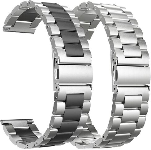 valkit Compatible Galaxy Watch 46mm/Galaxy Watch 3 45mm Bands, 2 Pack 22mm Stainless Steel Solid Metal Wrist Band Business Strap + Screen Protector for Gear S3 Frontier/Classic, Sliver/Black+Black in Saudi Arabia