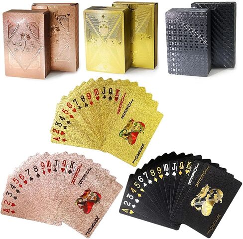 MINGRI 3 Decks Waterproof Playing Cards Plastic Deck of Playing Poker Cards Cool Black Rose Gold Playing Cards Themed Standard Playing Cards Game Luxury Unique Playing Cards for Adults in Kuwait