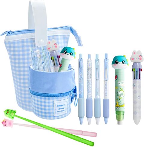Cute Stationary,Includ Pen Holder,Gel Pen,Ballpoint Pen,Eraser,Sticky Notes,Keychain,Mini Tape Measure for Home office Supplies (Pink) in Saudi Arabia
