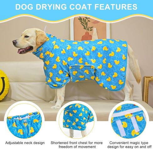 BEAUTYZOO Dog Bathrobe,Dog Drying Coat,Fast Drying Super Absorbent Dog Bath Robe,Adjustable Belly Strap Dog Towels for Drying Dogs Medium Large,Microfibre Soft Dog Robes for After Bath,Rubber Duck XL in Saudi Arabia