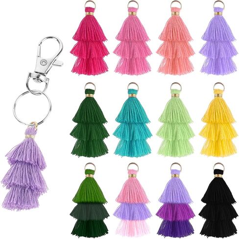 60 Pcs Tiny Tassels for Jewelry Making Tri Layered Tassels 1.38 Inch Small Keychain Tassels Charms for Craft Colorful Key Chain Charm Tassels with Jump Ring for Bookmark Earring Bag Pendant in Saudi Arabia