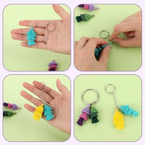 60 Pcs Tiny Tassels for Jewelry Making Tri Layered Tassels 1.38 Inch Small Keychain Tassels Charms for Craft Colorful Key Chain Charm Tassels with Jump Ring for Bookmark Earring Bag Pendant in Saudi Arabia