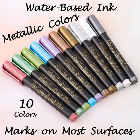 Dyvicl Metallic Marker Pens - Set of 10 Medium Point Metallic Markers for Rock Painting, Black Paper, Card Making, Scrapbooking Crafts, DIY Photo Album in Kuwait