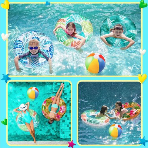 90shine 7PCS Luau Pool Floats: Hawaiian Swimming Rings with 13.5" Beach Balls - Inflatable Tubes Floaties Toys for Kids Adults in Saudi Arabia