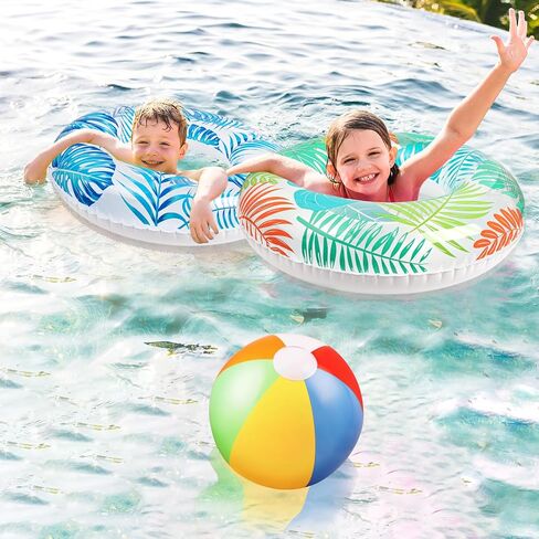90shine 7PCS Luau Pool Floats: Hawaiian Swimming Rings with 13.5" Beach Balls - Inflatable Tubes Floaties Toys for Kids Adults in Saudi Arabia