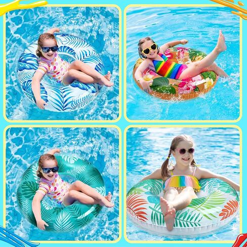 90shine 7PCS Luau Pool Floats: Hawaiian Swimming Rings with 13.5" Beach Balls - Inflatable Tubes Floaties Toys for Kids Adults in Saudi Arabia