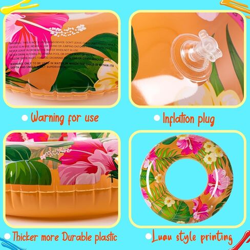 90shine 7PCS Luau Pool Floats: Hawaiian Swimming Rings with 13.5" Beach Balls - Inflatable Tubes Floaties Toys for Kids Adults in Saudi Arabia