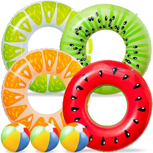 90shine 7PCS Luau Pool Floats: Hawaiian Swimming Rings with 13.5" Beach Balls - Inflatable Tubes Floaties Toys for Kids Adults in Saudi Arabia