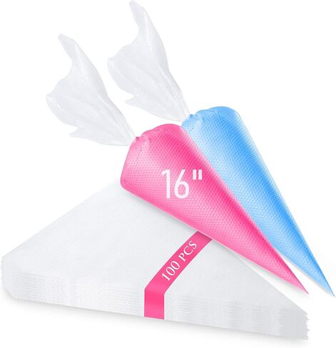 Tamodan Piping Bags 100PCS & 16 Inches Tipless Piping Bags, Extra Thick Pastry Bags Disposable, Non-Slip Icing Piping Bags Disposable Design, Cake Decoration. in Saudi Arabia