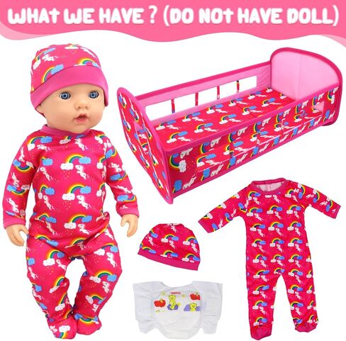 K.T. Fancy 5 PCS Baby Doll Crib 16 Inch Girl Doll Bassinet Bed and Accessories Includes Doll Bed Clothes Rainbow Hat and Diaper Fit for 16-20 Inch Doll in Saudi Arabia