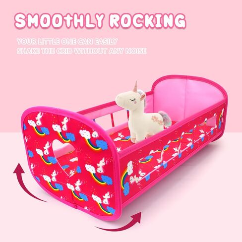 K.T. Fancy 5 PCS Baby Doll Crib 16 Inch Girl Doll Bassinet Bed and Accessories Includes Doll Bed Clothes Rainbow Hat and Diaper Fit for 16-20 Inch Doll in Saudi Arabia