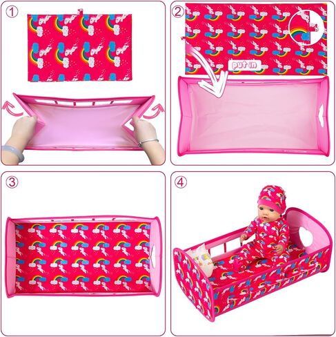 K.T. Fancy 5 PCS Baby Doll Crib 16 Inch Girl Doll Bassinet Bed and Accessories Includes Doll Bed Clothes Rainbow Hat and Diaper Fit for 16-20 Inch Doll in Saudi Arabia