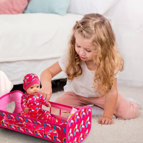 K.T. Fancy 5 PCS Baby Doll Crib 16 Inch Girl Doll Bassinet Bed and Accessories Includes Doll Bed Clothes Rainbow Hat and Diaper Fit for 16-20 Inch Doll in Saudi Arabia