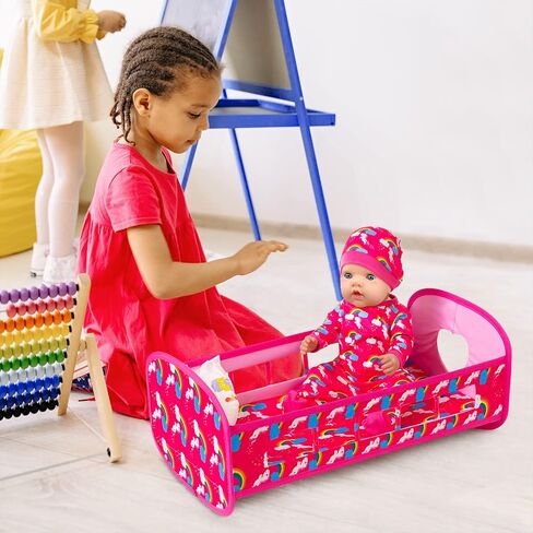 K.T. Fancy 5 PCS Baby Doll Crib 16 Inch Girl Doll Bassinet Bed and Accessories Includes Doll Bed Clothes Rainbow Hat and Diaper Fit for 16-20 Inch Doll in Saudi Arabia