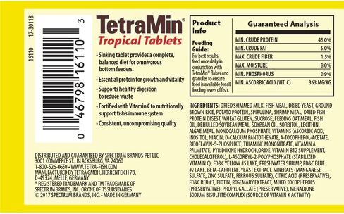 أقراص تيترا تيترامين الاستوائية 1.69 أونصة، طعام أسماك متوازن غذائيًا للمغذيات السفلية in Kuwait
