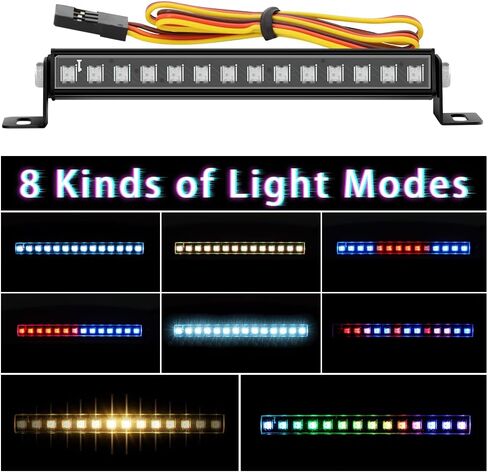 RC Light Bar 8 Light Modes Roof Lamp 56mm for 1/24 AXIAL SCX24 C10 JLU Gladiator Deadbolt Upgrade Parts in Kuwait