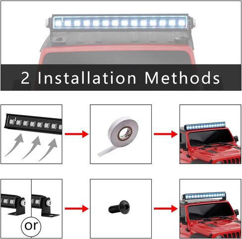RC Light Bar 8 Light Modes Roof Lamp 56mm for 1/24 AXIAL SCX24 C10 JLU Gladiator Deadbolt Upgrade Parts in Kuwait