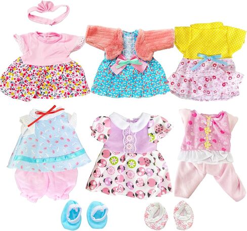 6 Sets Baby Doll Clothes for 10-12 Inch Girl Doll, Doll Clothes Dress Outfits Headbands Accessories fits 10 11 12inch Baby Doll in Saudi Arabia