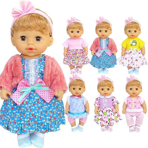 6 Sets Baby Doll Clothes for 10-12 Inch Girl Doll, Doll Clothes Dress Outfits Headbands Accessories fits 10 11 12inch Baby Doll in Saudi Arabia