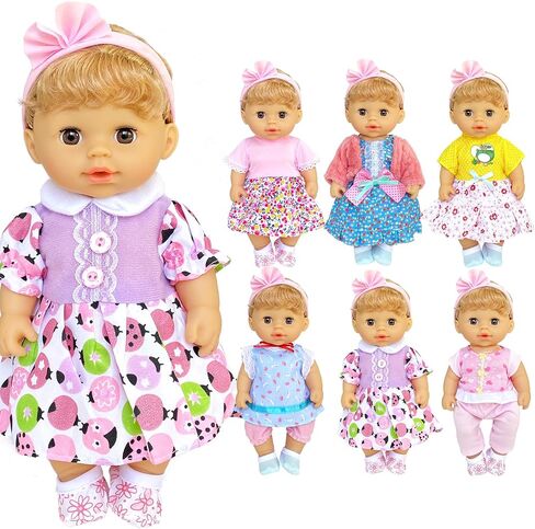 6 Sets Baby Doll Clothes for 10-12 Inch Girl Doll, Doll Clothes Dress Outfits Headbands Accessories fits 10 11 12inch Baby Doll in Saudi Arabia
