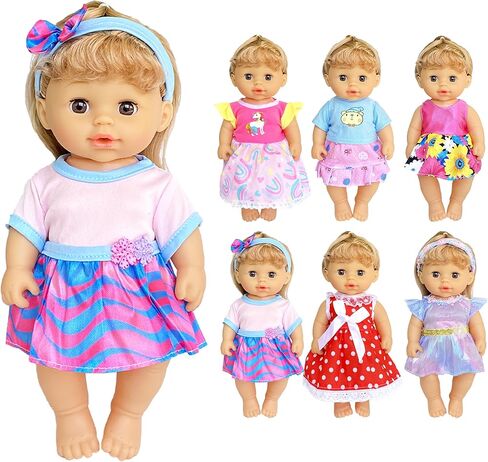 6 Sets Baby Doll Clothes for 10-12 Inch Girl Doll, Doll Clothes Dress Outfits Headbands Accessories fits 10 11 12inch Baby Doll in Saudi Arabia
