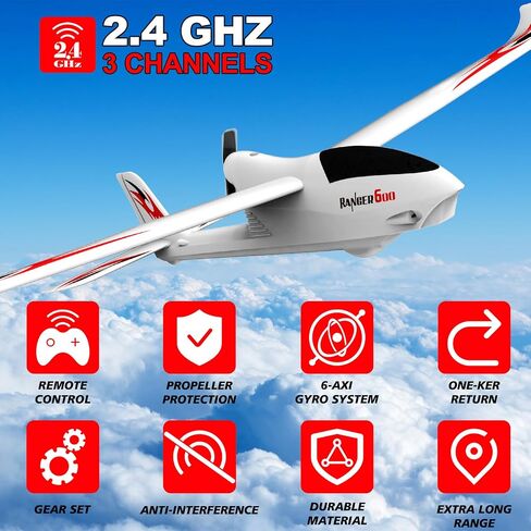 28℃ RC Plane Ranger600 3 Channel RC Airplane Glider Ready to Fly, 2.4GHz 23.62" Wingspan Remote Control Plane with Xpilot Stabilizer,One-Key U-Turn Easy Control for Adults &Kids (76102) in Kuwait