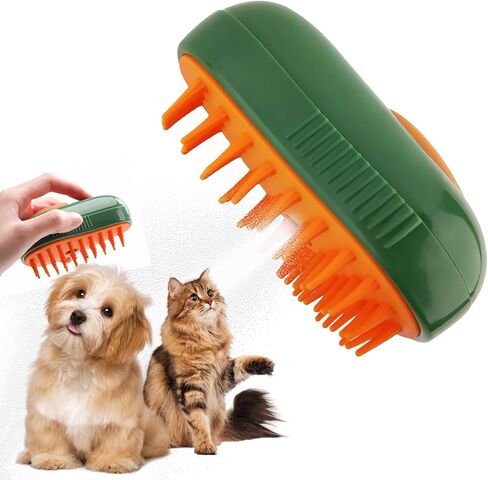 Cat Steam Brush,3 in 1 Silicone Massage Grooming Brush，Removing Tangled And Loose Hair, Pet Hair Cleaning Brush Comb(Mango Green) in Saudi Arabia